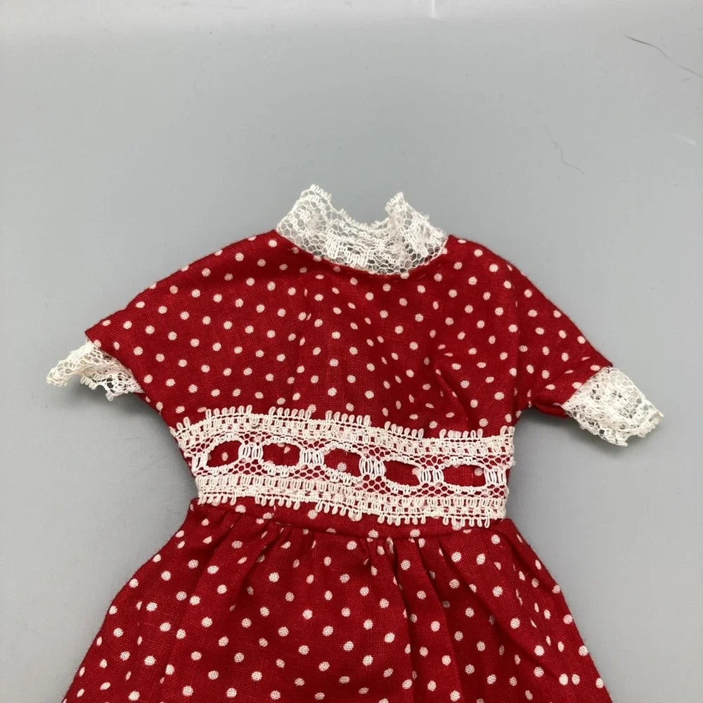 Set Of 2 Vintage Handmade Barbie Dresses Red White Polka Dot/Pink Gingham